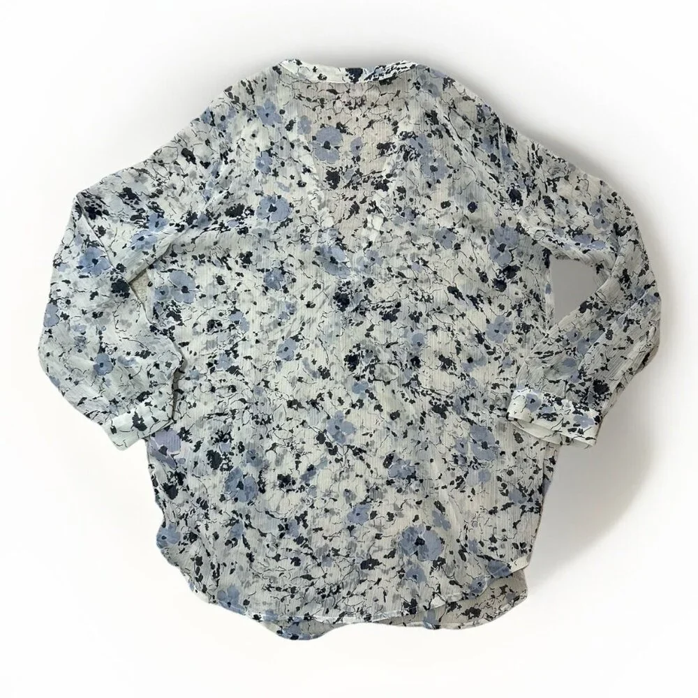 Philosophy Blouse Women’s Medium Sheer Floral White With Blue Flowers Sheer - Picture 13 of 14